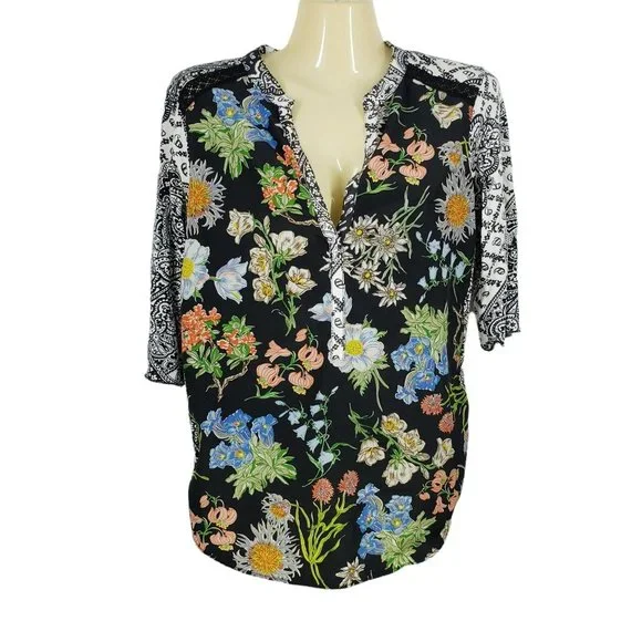 Anthropologie Tiny Effie Floral Popover Blouse Women's Size S Black Multicolor - Picture 6 of 6